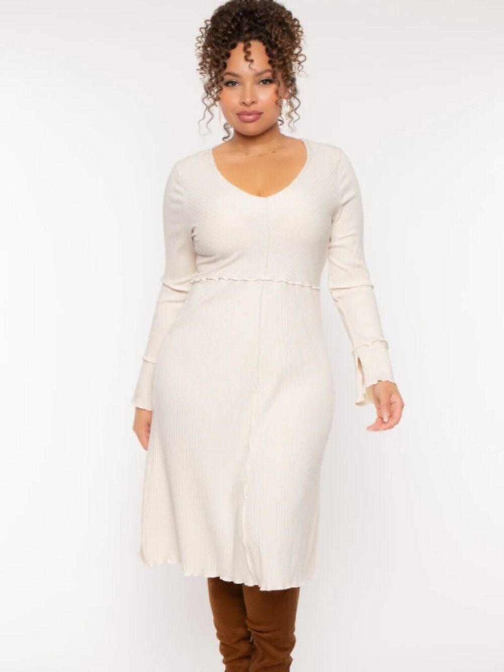Plus Size  Ribbed Dress - Ivory